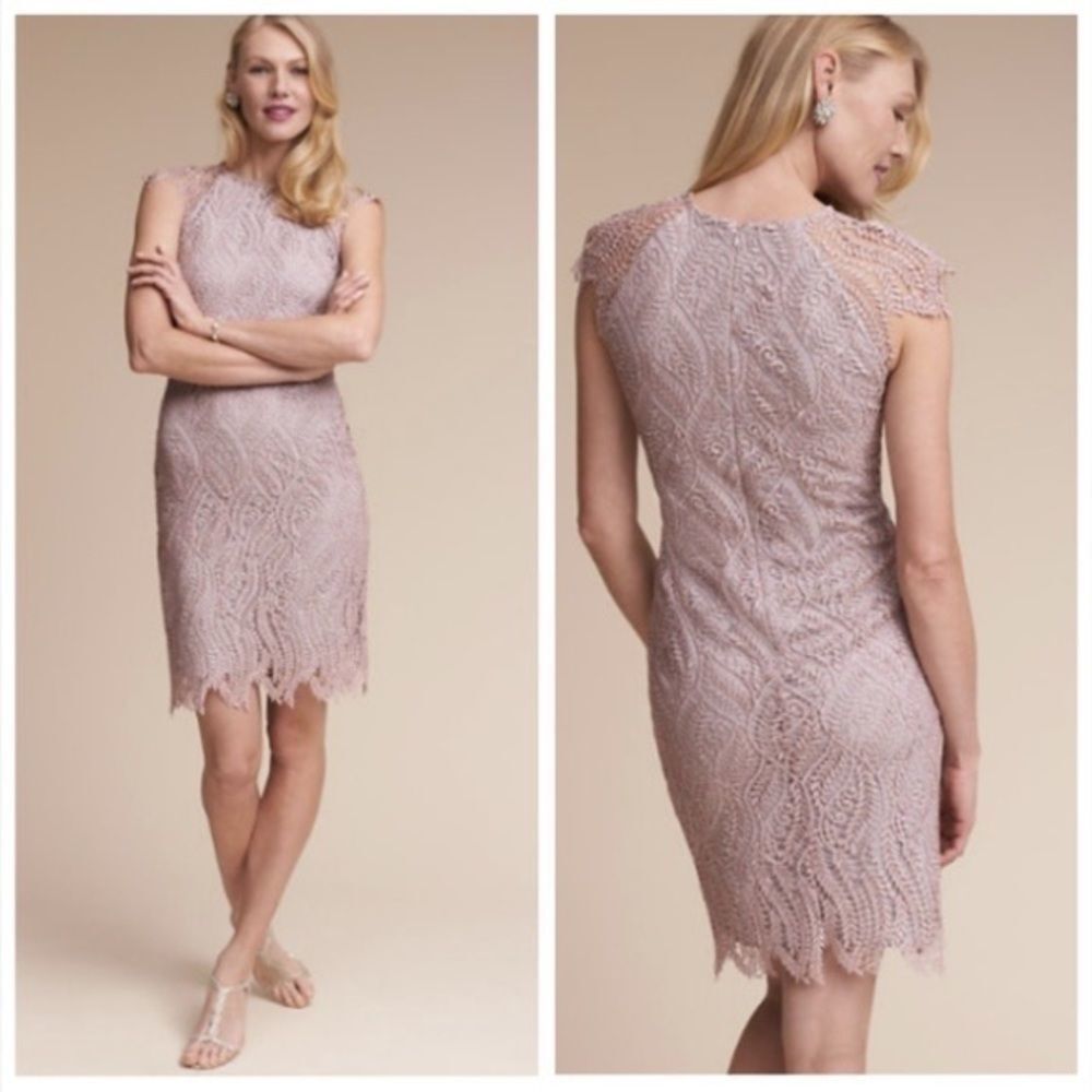 BHLDN Mignon Doo Lace Cocktail Dress Pink Silver Metallic Wedding Guest Party Sz